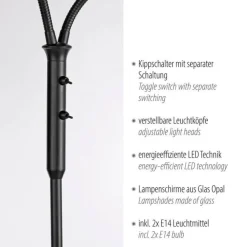 Just Light Flexible Stehleuchte Glas Metall 170 cm inkl E14 3000 K< Wohnzimmerlampen|Metall Lampen