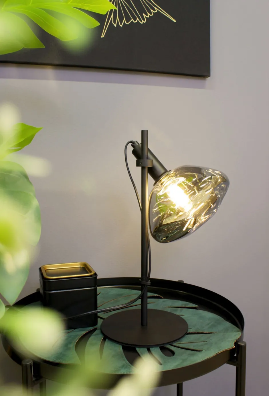 Wohnzimmerlampen|Glaslampen*Eco-Light Flexible Tischlampe Glas E14 35,3 cm Schwarz Rauchgrau