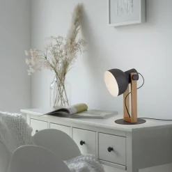 Just Light Flexible Tischlampe Holz Metall E27 45 cm Industrial< Wohnzimmerlampen|Schlafzimmer Lampen