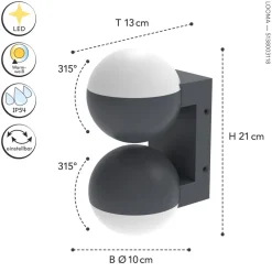 Eco-Light Flexibler Außenspot Up Down H:21 cm E27 IP54 blendarm< Metall Lampen|Led Außenleuchten