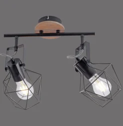 Just Light Flexibler Deckenspot Holz Metall Schwarz E27 Vintage< Bürolampen|Wohnzimmerlampen