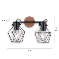 Just Light Flexibler Deckenspot Holz Metall Schwarz E27 Vintage< Bürolampen|Wohnzimmerlampen