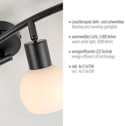 Just Light Flexibler Deckenstrahler Glas Metall inkl E14 3000 K< Flurlampen|Bürolampen