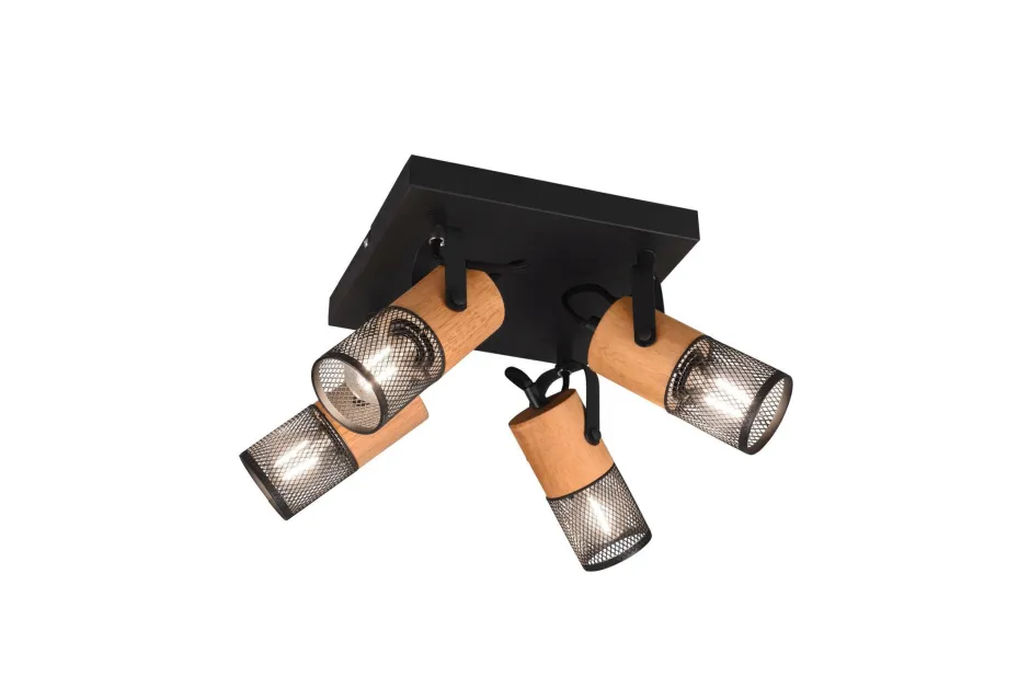 Trio Reality Flexibler Deckenstrahler Metall Holz B:22 cm E14 4-flmg< Flurlampen|Bürolampen