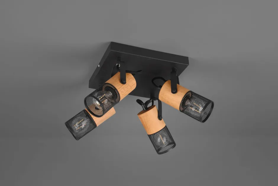 Trio Reality Flexibler Deckenstrahler Metall Holz B:22 cm E14 4-flmg< Flurlampen|Bürolampen