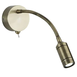 Bürolampen|Wohnzimmerlampen*Searchlight Flexibler LED Wandstrahler in Messing 1 W mit Schalter