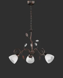 Hängelampen|Bürolampen*Trio Reality Florale Pendelleuchte Metall Glas B:70 cm Rost Antik