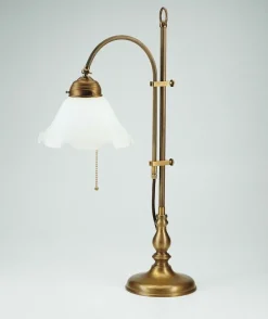 Berliner Messingleuchten Florale Tischlampe Premium Messing Glas E27 Zugschalter< Wohnzimmerlampen|Metall Lampen