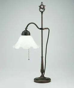 Berliner Messingleuchten Florale Tischleuchte mit Zugschalter Messing Glas 63 cm< Wohnzimmerlampen|Metall Lampen