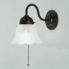 Berliner Messingleuchten Florale Wandlampe Antik mit Zugschalter Glas Messing< Wohnzimmerlampen|Metall Lampen