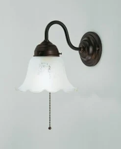 Berliner Messingleuchten Florale Wandlampe Antik mit Zugschalter Glas Messing< Wohnzimmerlampen|Metall Lampen