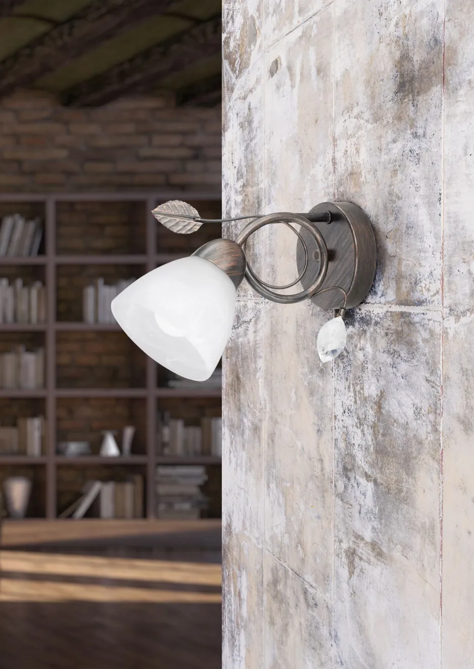 Trio Reality Florale Wandlampe Metall Glas E14 H:21,5 cm Rost Antik< Flurlampen|Wohnzimmerlampen