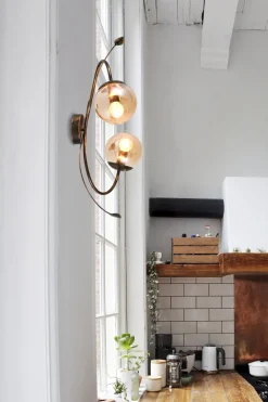 Novecento Florale Wandlampe Rauchglas Metall H: 65 cm Shabby 2x E14< Wandleuchten|Lampen Aus Aller Welt