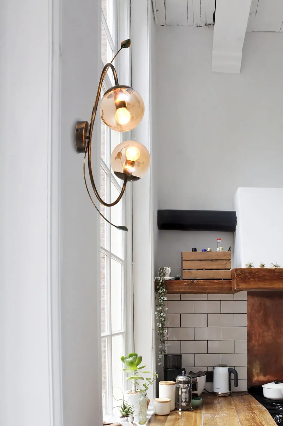 Novecento Florale Wandlampe Rauchglas Metall H: 65 cm Shabby 2x E14< Wandleuchten|Lampen Aus Aller Welt