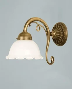 Wohnzimmerlampen|Metall Lampen*Berliner Messingleuchten Florale Wandleuchte Berliner Messing Glas E27 T:29 cm