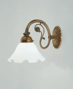 Wohnzimmerlampen|Metall Lampen*Berliner Messingleuchten Florale Wandleuchte Echt-Messing Glas Blüte E27 T:32 cm