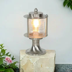 Rustikale Lampen|Metall Lampen*Lido Garten Wegbeleuchtung in Nickel Echt-Messing H:29cm