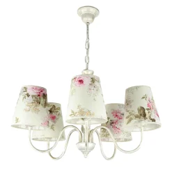 Hängelampen|Esszimmer Lampen*Lamkur Geblümter Kronleuchter LOREN Esstisch Stoff 5-flmg