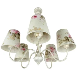 Hängelampen|Esszimmer Lampen*Lamkur Geblümter Kronleuchter LOREN Esstisch Stoff 5-flmg