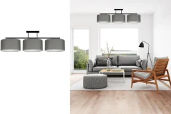 Bürolampen|Wohnzimmerlampen*Belis Gemütliche Deckenlampe Stoff Graphit Weiß E27 3-flammig