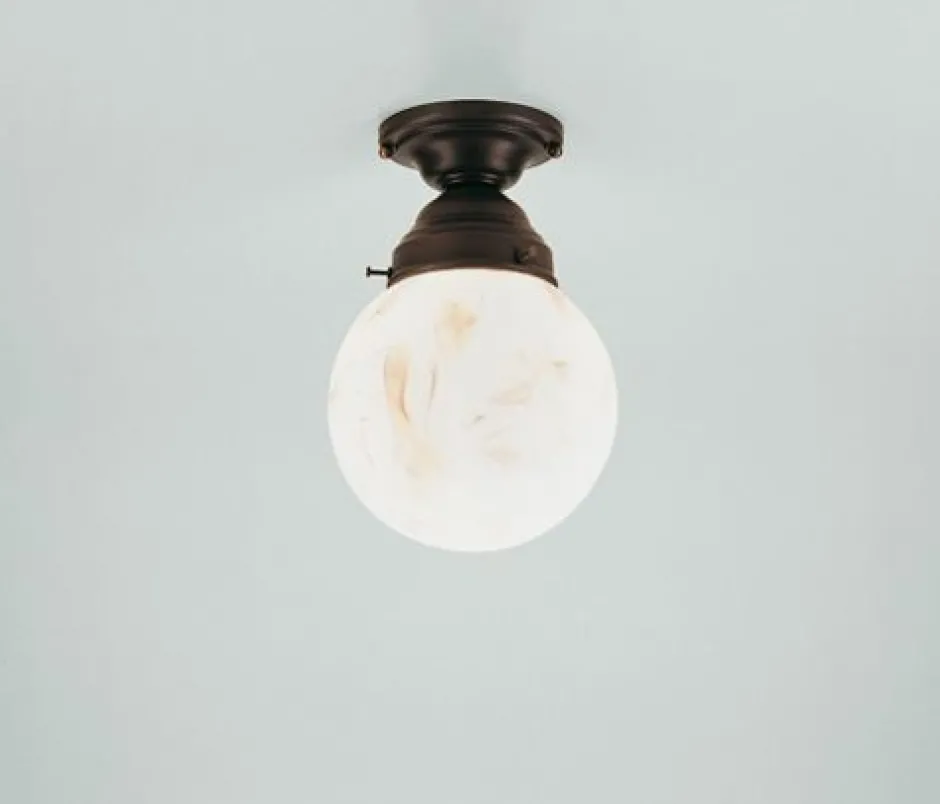 Berliner Messingleuchten Gemütliche Deckenleuchte Antik Messing Glas Marmor E27< Flurlampen|Bürolampen