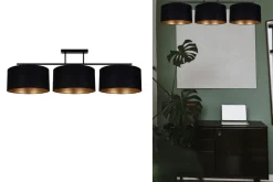 Bürolampen|Wohnzimmerlampen*Belis Gemütliche Deckenleuchte Stoff Schwarz Gold E27 100 cm