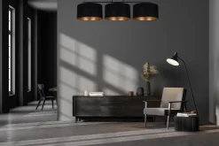 Bürolampen|Wohnzimmerlampen*Belis Gemütliche Deckenleuchte Stoff Schwarz Gold E27 100 cm