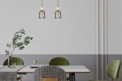 Belis Gemütliche Hängelampe Champagner Metall Holz E27 46 cm< Hängelampen|Bürolampen