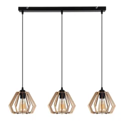 Bürolampen|Esszimmer Lampen*Belis Gemütliche Hängelampe Schwarz Natur Holz E27 70 cm lang