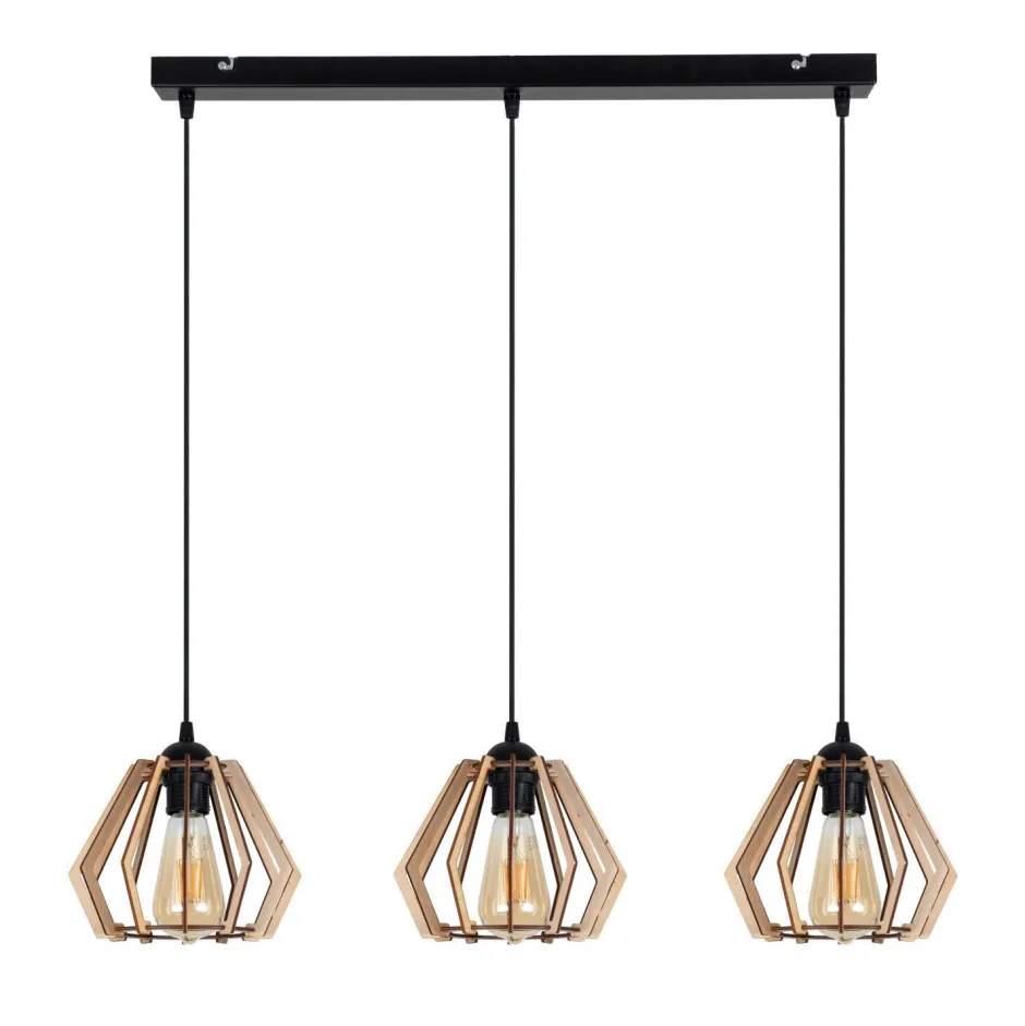 Bürolampen|Esszimmer Lampen*Belis Gemütliche Hängelampe Schwarz Natur Holz E27 70 cm lang