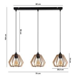 Bürolampen|Esszimmer Lampen*Belis Gemütliche Hängelampe Schwarz Natur Holz E27 70 cm lang