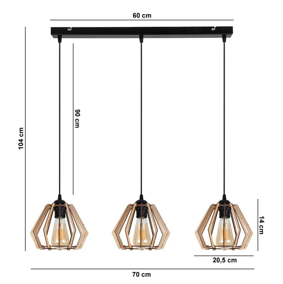 Bürolampen|Esszimmer Lampen*Belis Gemütliche Hängelampe Schwarz Natur Holz E27 70 cm lang
