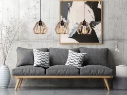 Bürolampen|Esszimmer Lampen*Belis Gemütliche Hängelampe Schwarz Natur Holz E27 70 cm lang