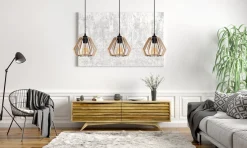 Bürolampen|Esszimmer Lampen*Belis Gemütliche Hängelampe Schwarz Natur Holz E27 70 cm lang