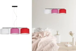 Belis Gemütliche Hängelampe Stoff Weiß Rosa Rot E27 L:100 cm< Bürolampen|Wohnzimmerlampen