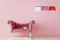 Belis Gemütliche Hängelampe Stoff Weiß Rosa Rot E27 L:100 cm< Bürolampen|Wohnzimmerlampen