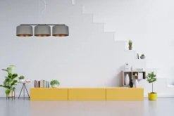 Belis Gemütliche Hängelampe Stoff Grau Gold E27 100 cm lang< Bürolampen|Esszimmer Lampen