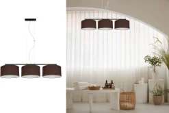 Wohnzimmerlampen|Stofflampen*Belis Gemütliche Hängelampe Stoff Schwarz Braun E27 L:100 cm