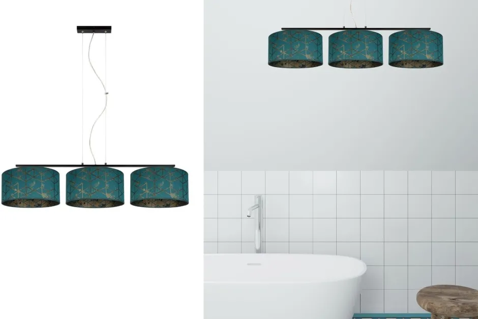 Bürolampen|Wohnzimmerlampen*Belis Gemütliche Hängelampe Stoff Grün Muster E27 100 cm lang