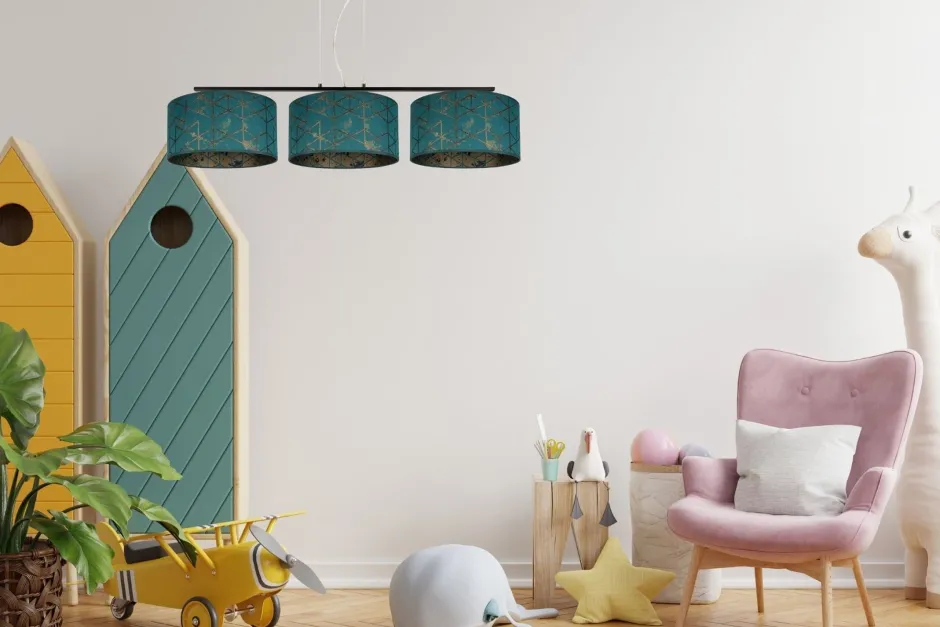 Bürolampen|Wohnzimmerlampen*Belis Gemütliche Hängelampe Stoff Grün Muster E27 100 cm lang