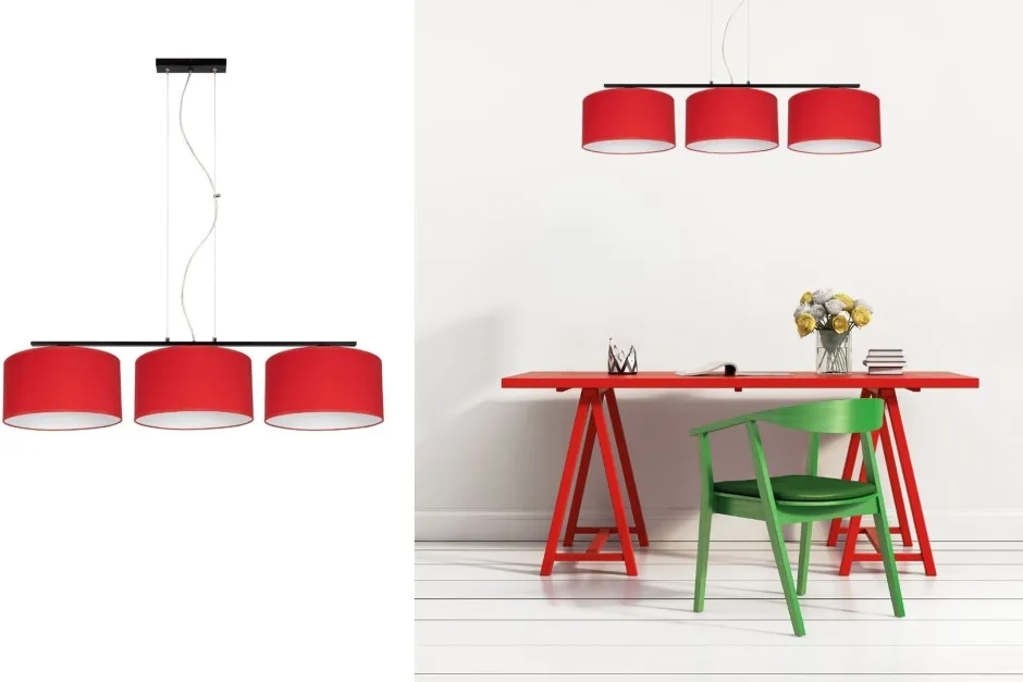 Bürolampen|Wohnzimmerlampen*Belis Gemütliche Hängelampe Stoff Schwarz Rot E27 L:100 cm