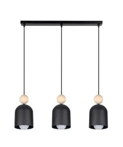 Belis Gemütliche Hängeleuchte Schwarz Metall Holz E27 66 cm< Hängelampen|Bürolampen