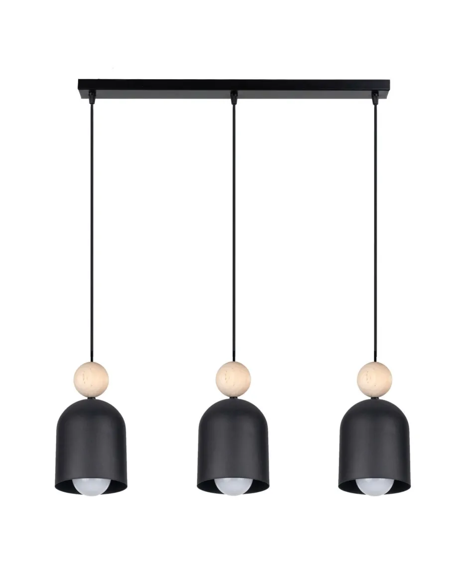 Belis Gemütliche Hängeleuchte Schwarz Metall Holz E27 66 cm< Hängelampen|Bürolampen