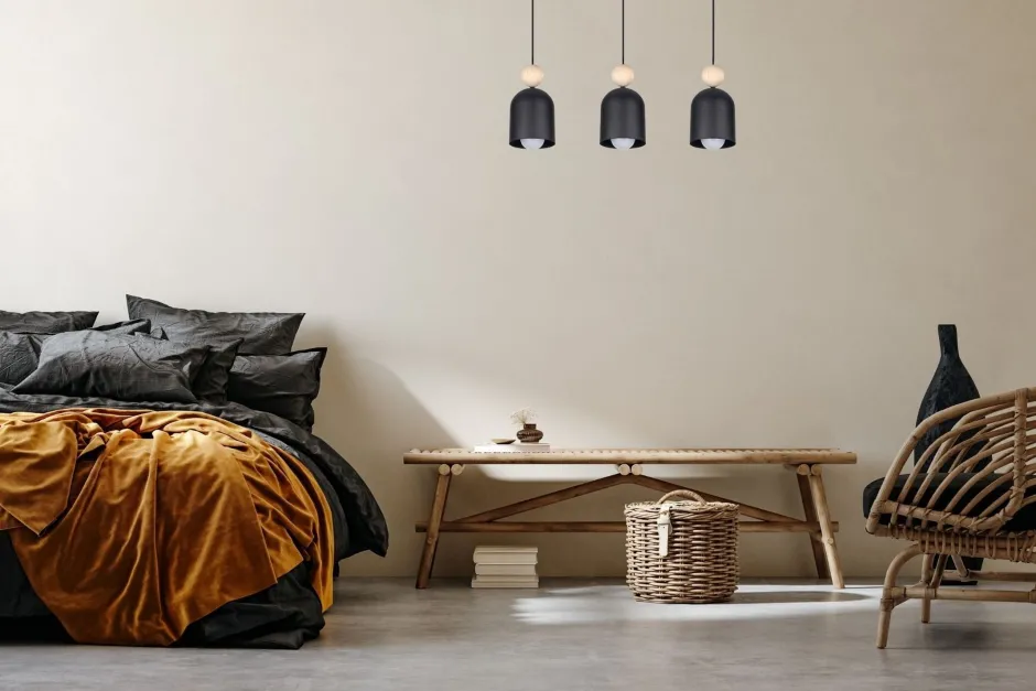 Belis Gemütliche Hängeleuchte Schwarz Metall Holz E27 66 cm< Hängelampen|Bürolampen