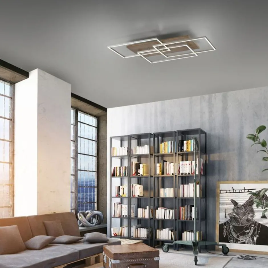 Paul Neuhaus Gemütliche LED Deckenlampe Holz L:82 cm 4320 lm dimmbar< Deckenleuchten|Flurlampen