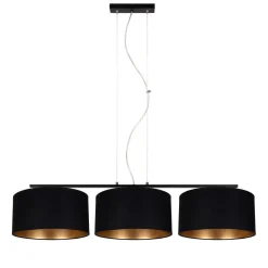 Bürolampen|Wohnzimmerlampen*Belis Gemütliche Pendelleuchte Stoff Schwarz Gold E27 100 cm
