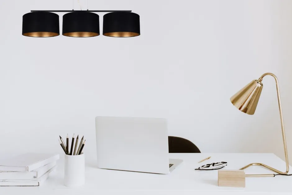 Bürolampen|Wohnzimmerlampen*Belis Gemütliche Pendelleuchte Stoff Schwarz Gold E27 100 cm