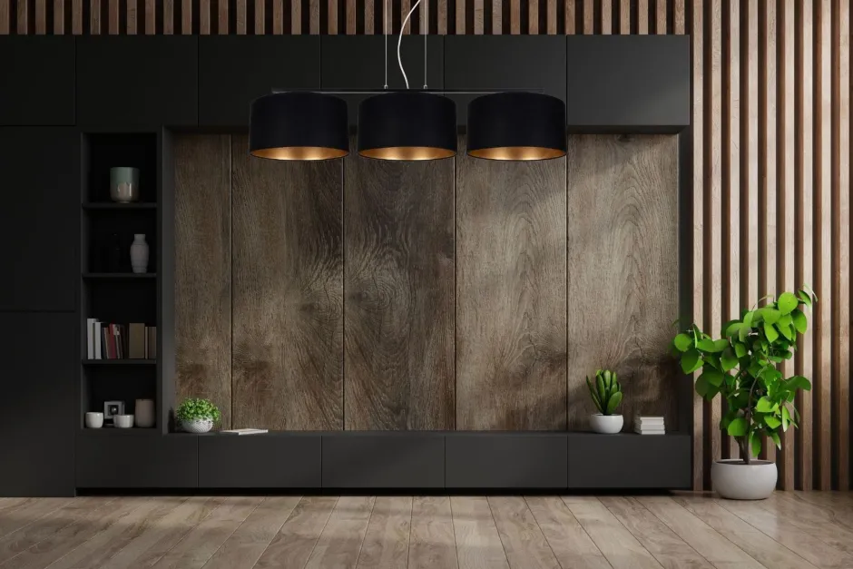 Bürolampen|Wohnzimmerlampen*Belis Gemütliche Pendelleuchte Stoff Schwarz Gold E27 100 cm