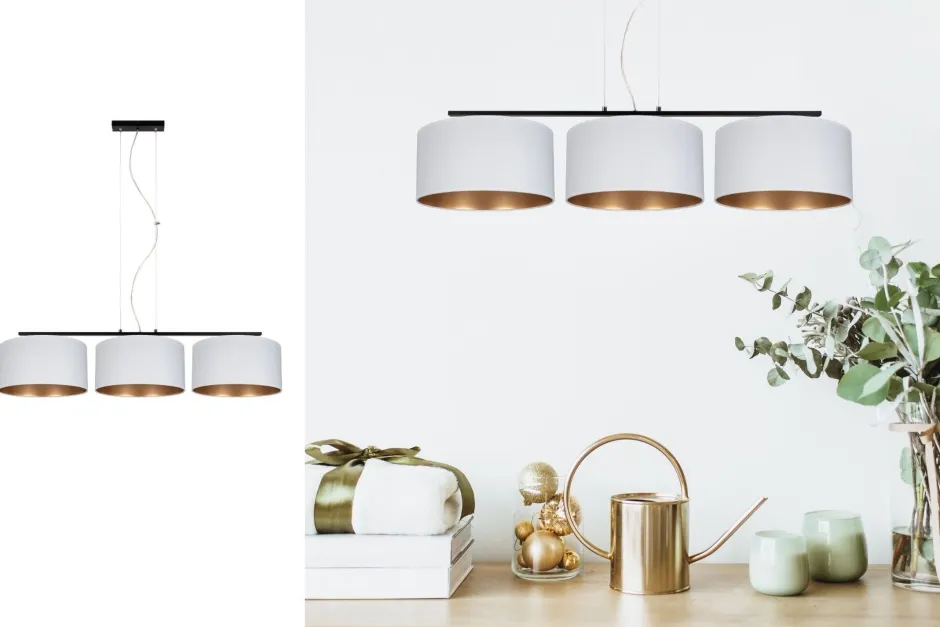 Bürolampen|Esszimmer Lampen*Belis Gemütliche Pendelleuchte Stoff Weiß Gold E27 3-flammig