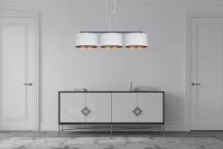 Bürolampen|Esszimmer Lampen*Belis Gemütliche Pendelleuchte Stoff Weiß Gold E27 3-flammig